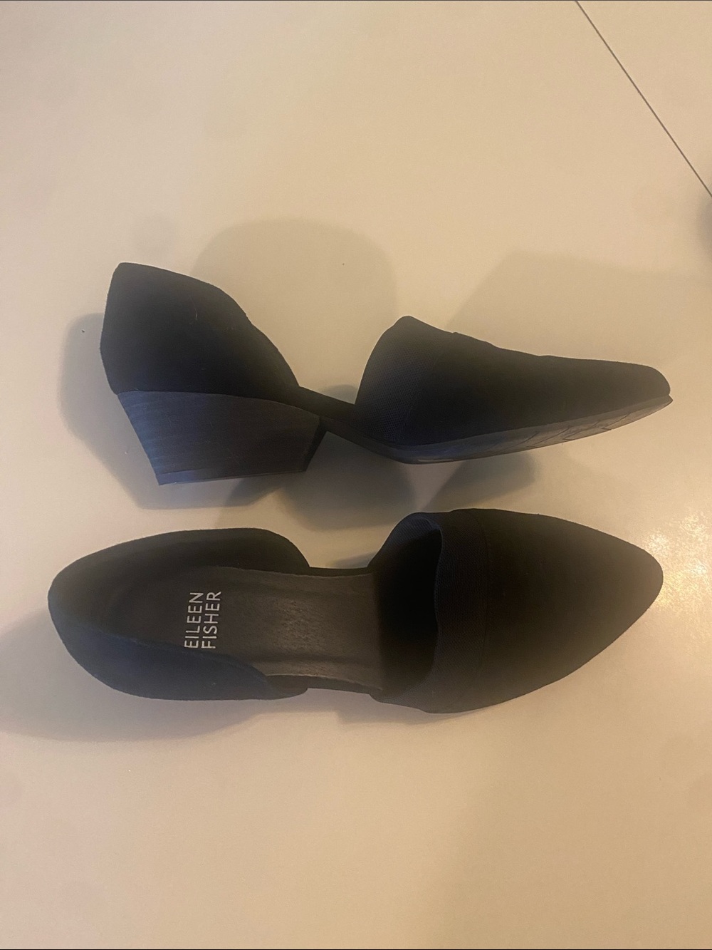 Eileen Fisher Black Pointed D'Orsay Low Block Heel Mules  8.5 Minimalist Comfy